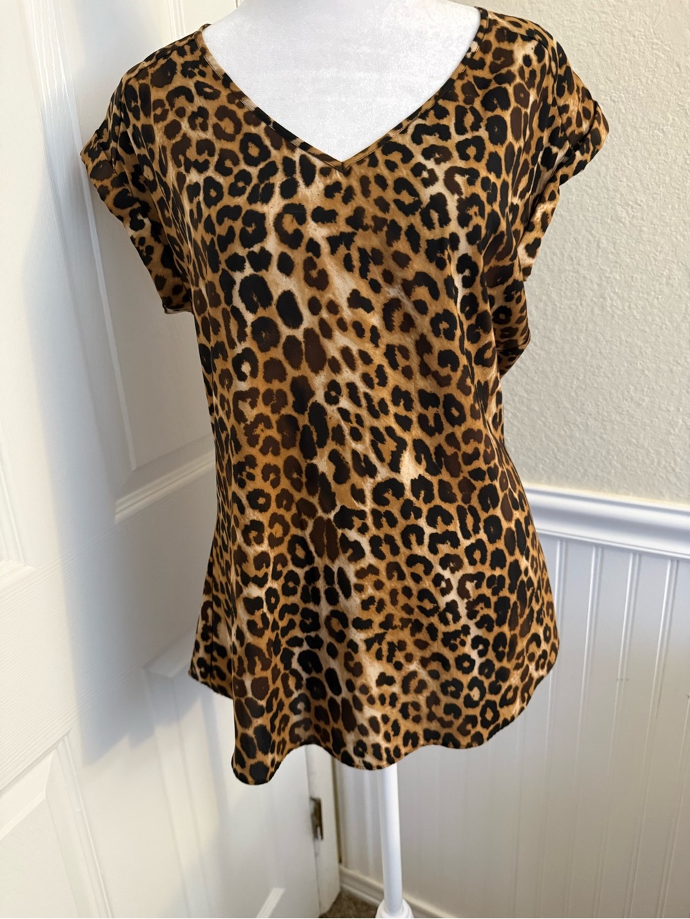 Express Leopard Print V-Neck Blouse in Brown and Black
